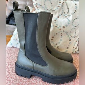 Tall army green combat style boots